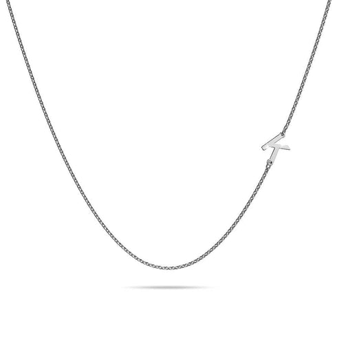 Bold Alphabet Letter Initial Charm Necklace in White Gold Tone